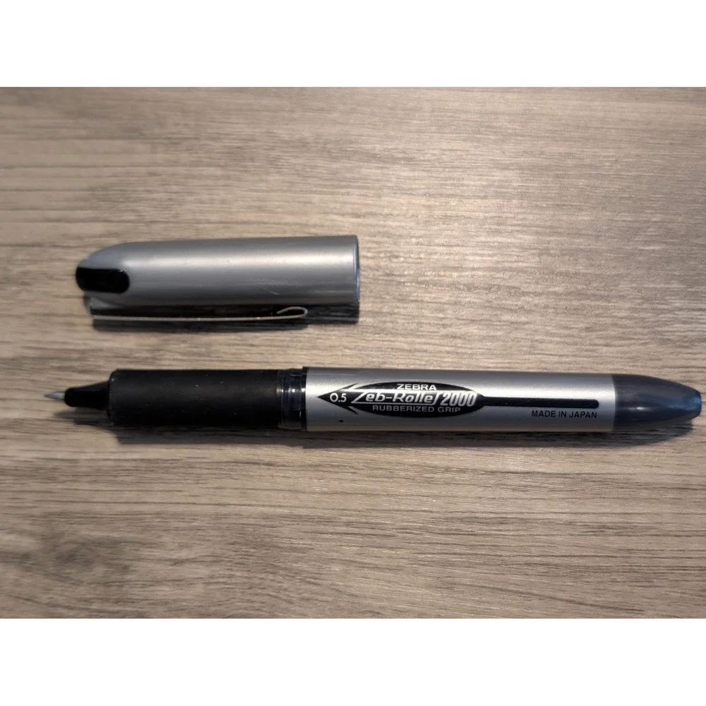 Zebra Zeb-Roller 2000 Rollerball Pen 0.5mm Fine Black Ink Silver Made Japan RARE
